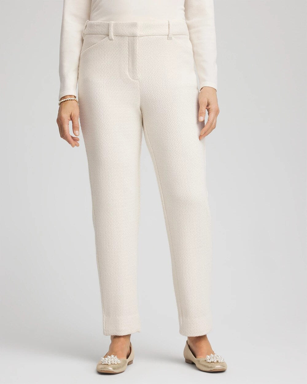 Chico's Women | Matelassé Slim Tapered Ankle Pants ENGLISH CREAM