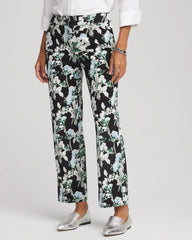 Chico's Women | Floral Emme Straight Ankle Pants BLACK