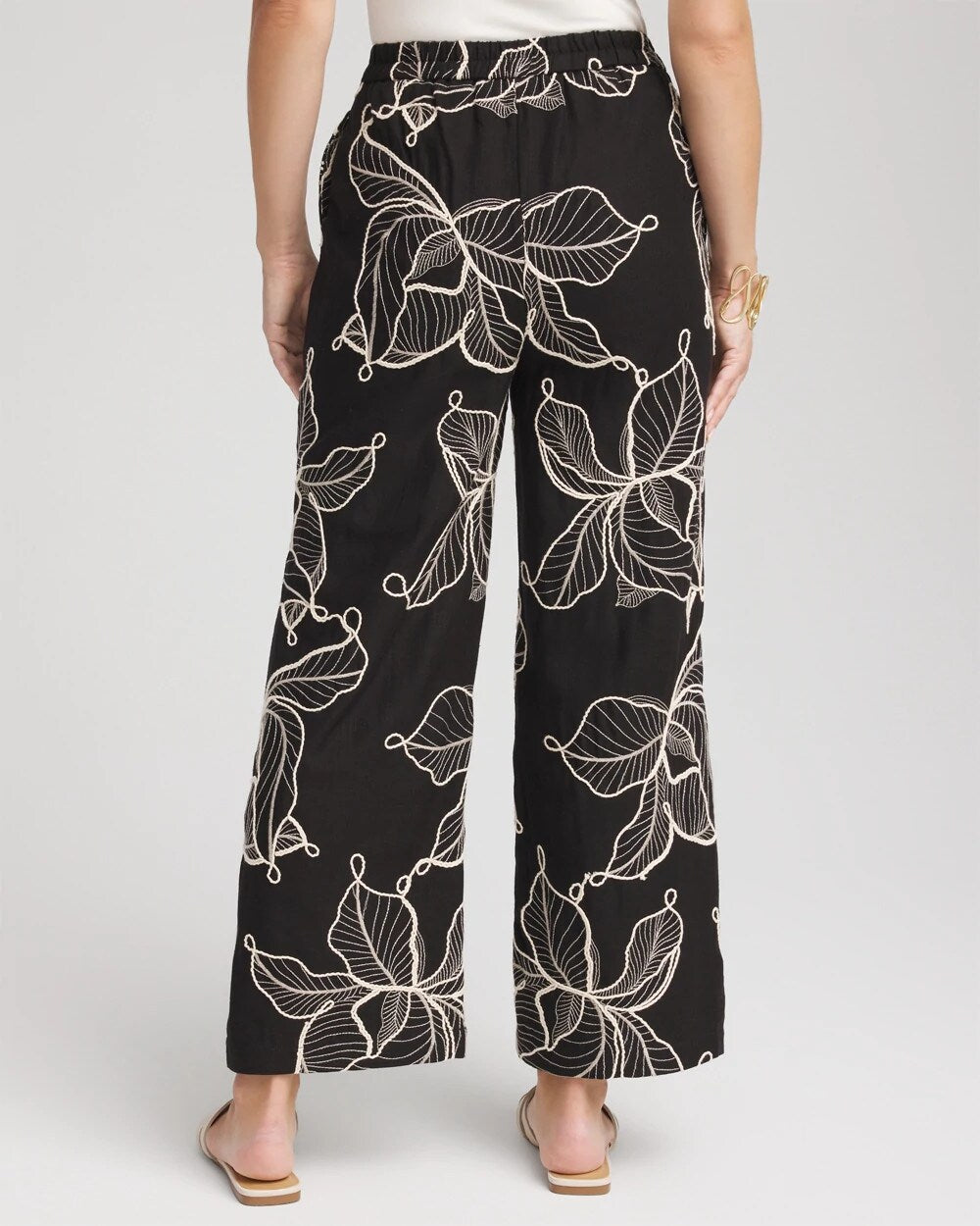 Chico's Women | Embroidered Wide-Leg Cropped Pants BLACK