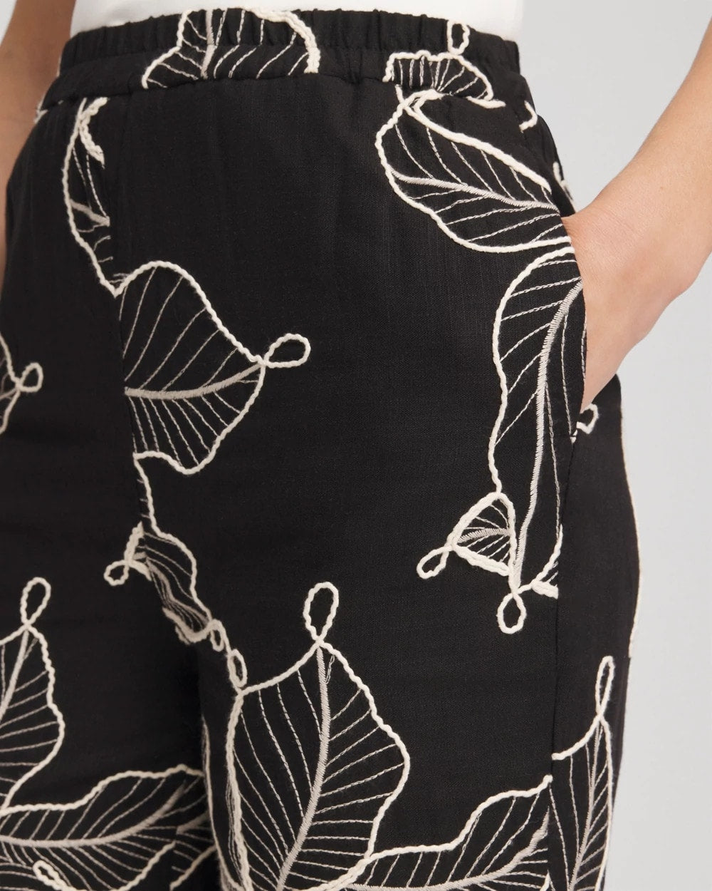 Chico's Women | Embroidered Wide-Leg Cropped Pants BLACK