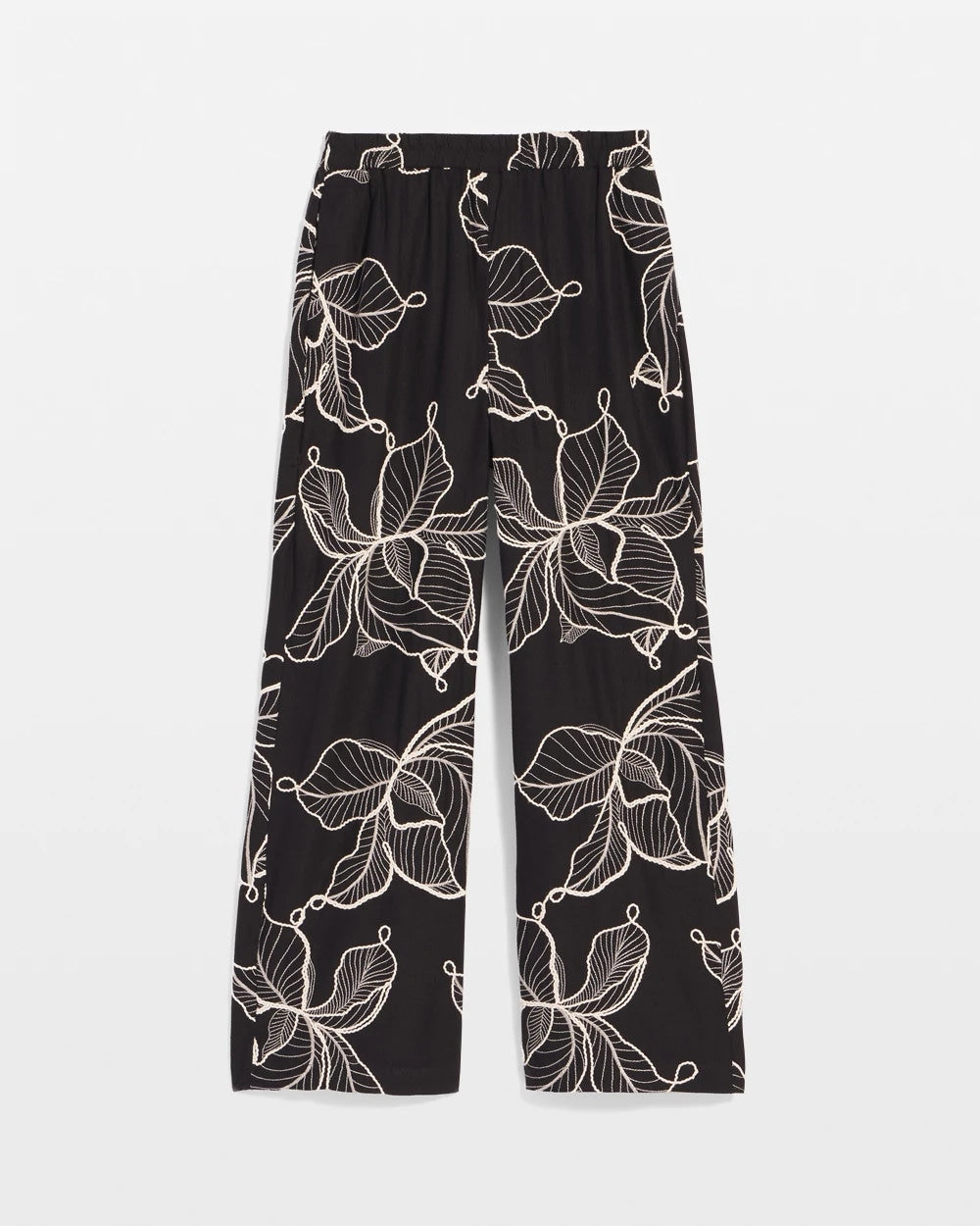 Chico's Women | Embroidered Wide-Leg Cropped Pants BLACK