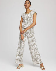 Chico's Women | Travelers™ Abstract Leaf Print Knit Wide-Leg Pants DUSTY OLIVE