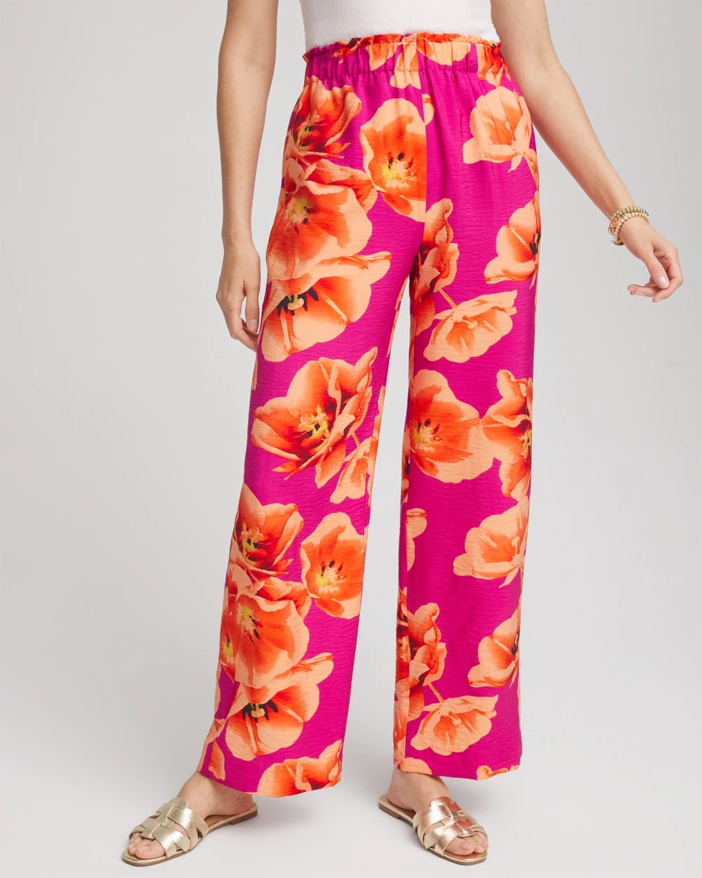 Chico's Women | Tropical Smocked Pull-On Pants CRUSHED BERRIES