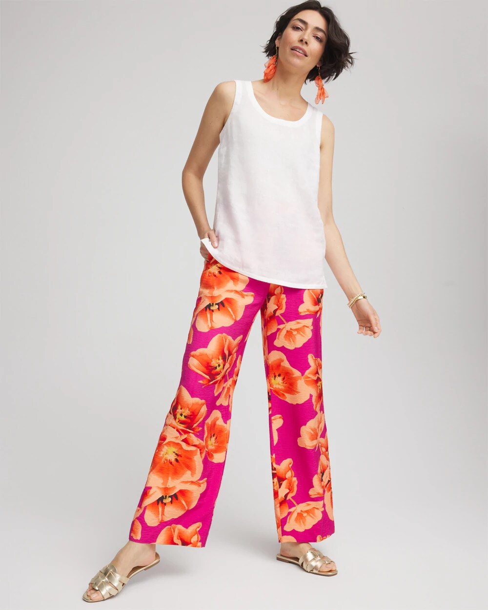 Chico's Women | Tropical Smocked Pull-On Pants CRUSHED BERRIES