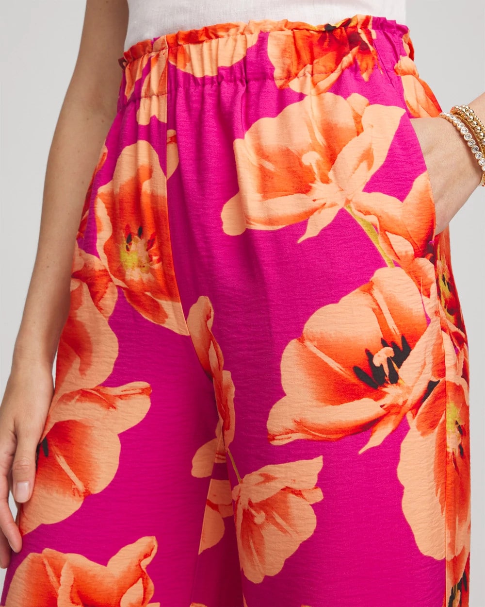 Chico's Women | Tropical Smocked Pull-On Pants CRUSHED BERRIES