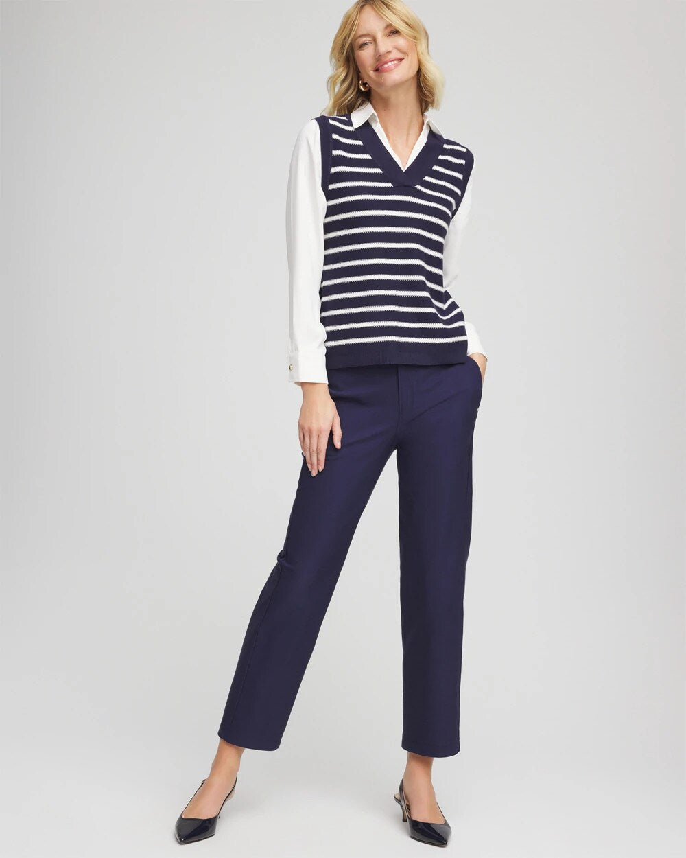 Chico's Women | Cotton Straight Ankle Trousers PASSPORT BLUE