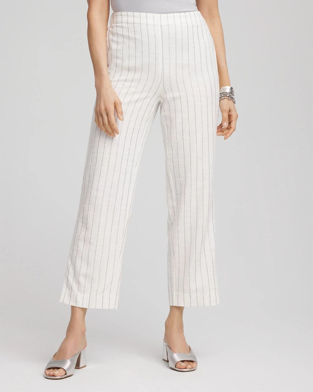 Chico's Women | Metallic Striped Straight Cropped Pants ECRU