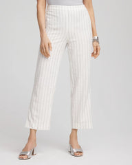 Chico's Women | Metallic Striped Straight Cropped Pants ECRU