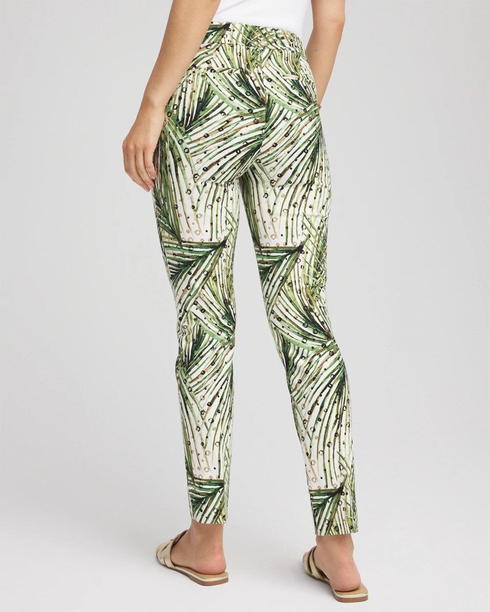 Chico's Women | Brigitte™ Slim Ankle Palm-Print Pants ECRU