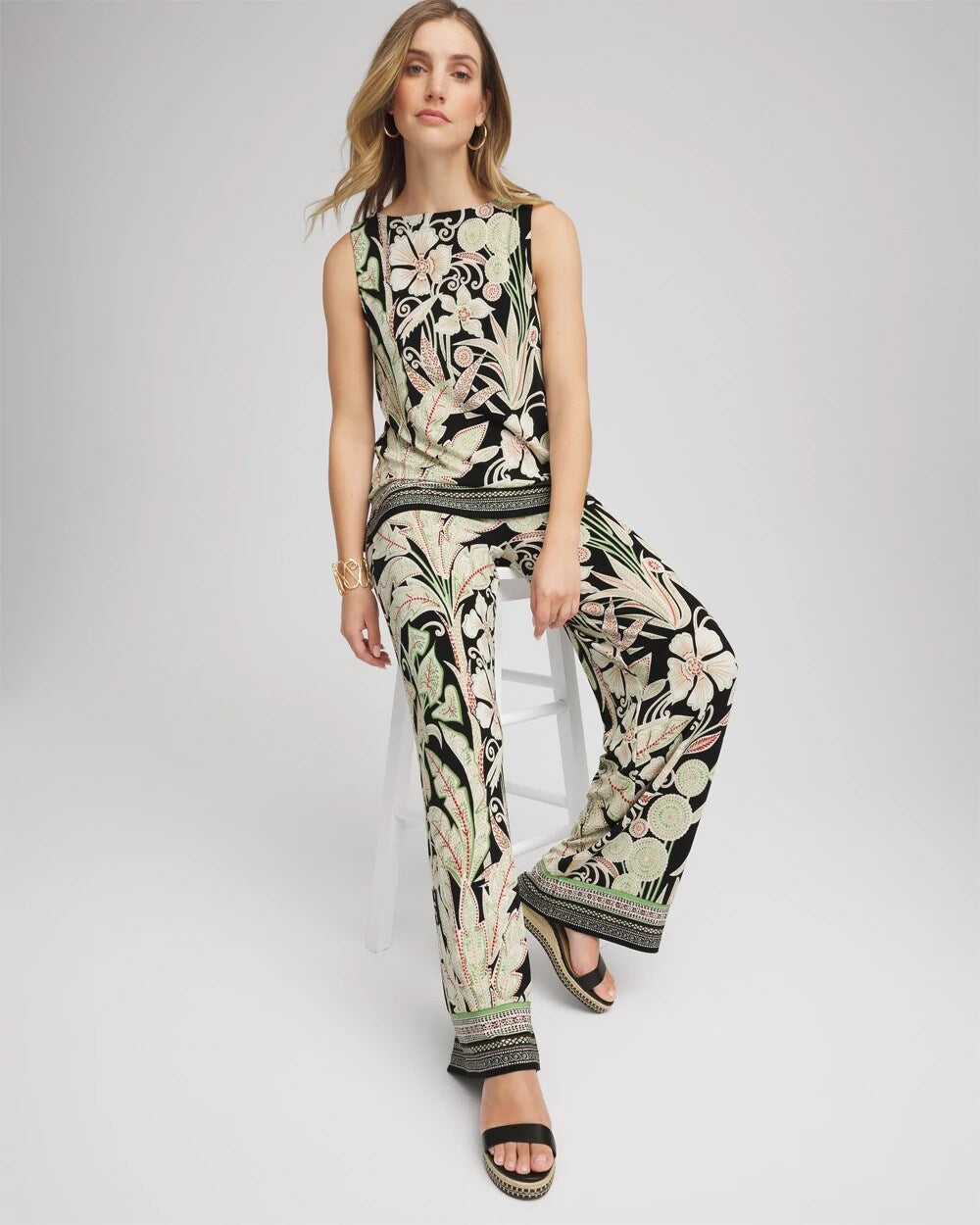 Chico's Women | Travelers™ Island-Motif Palazzo Pants SALTED LIME