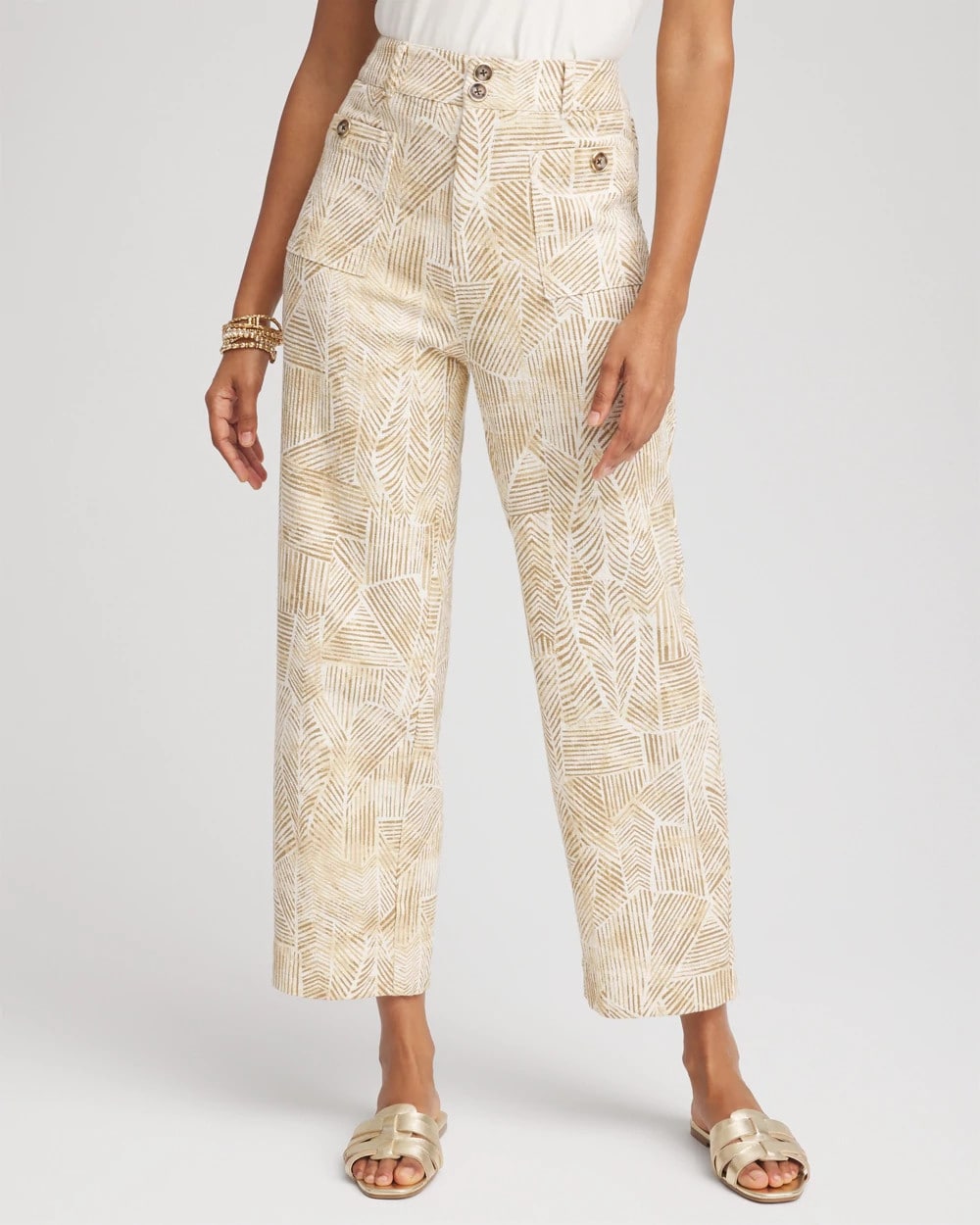 Chico's Women | Printed Cropped Straight-Leg Pants ECRU