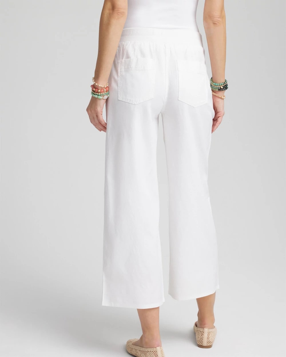Chico's Women | Ribbed Waist Linen Blend Straight-Leg Cropped Pants ALABASTER