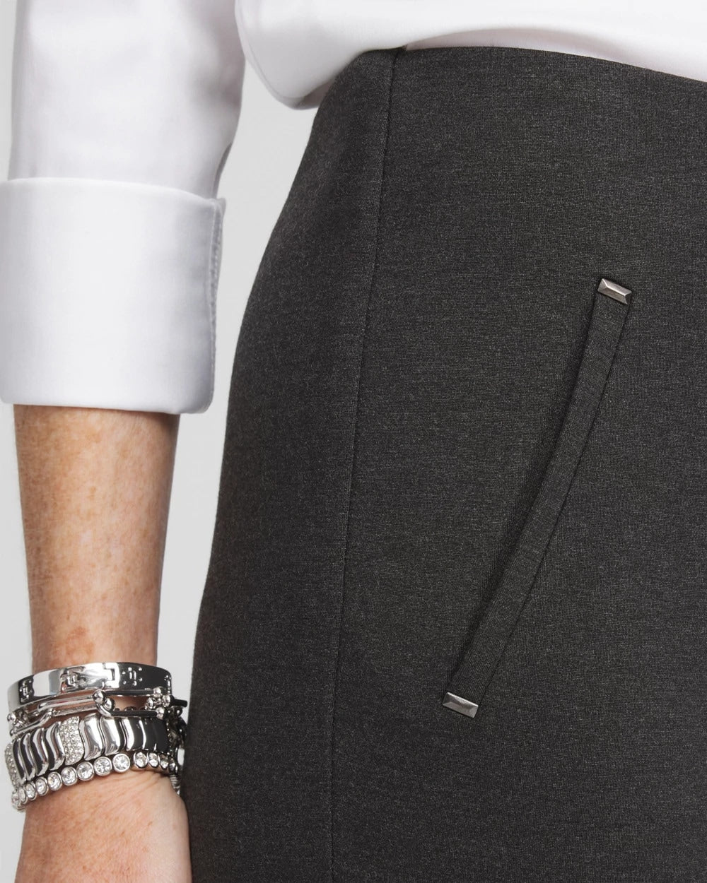 Chico's Women | Juliet Trim Detail Ponte Ankle Pants GRAPHITE HEATHER GRAY
