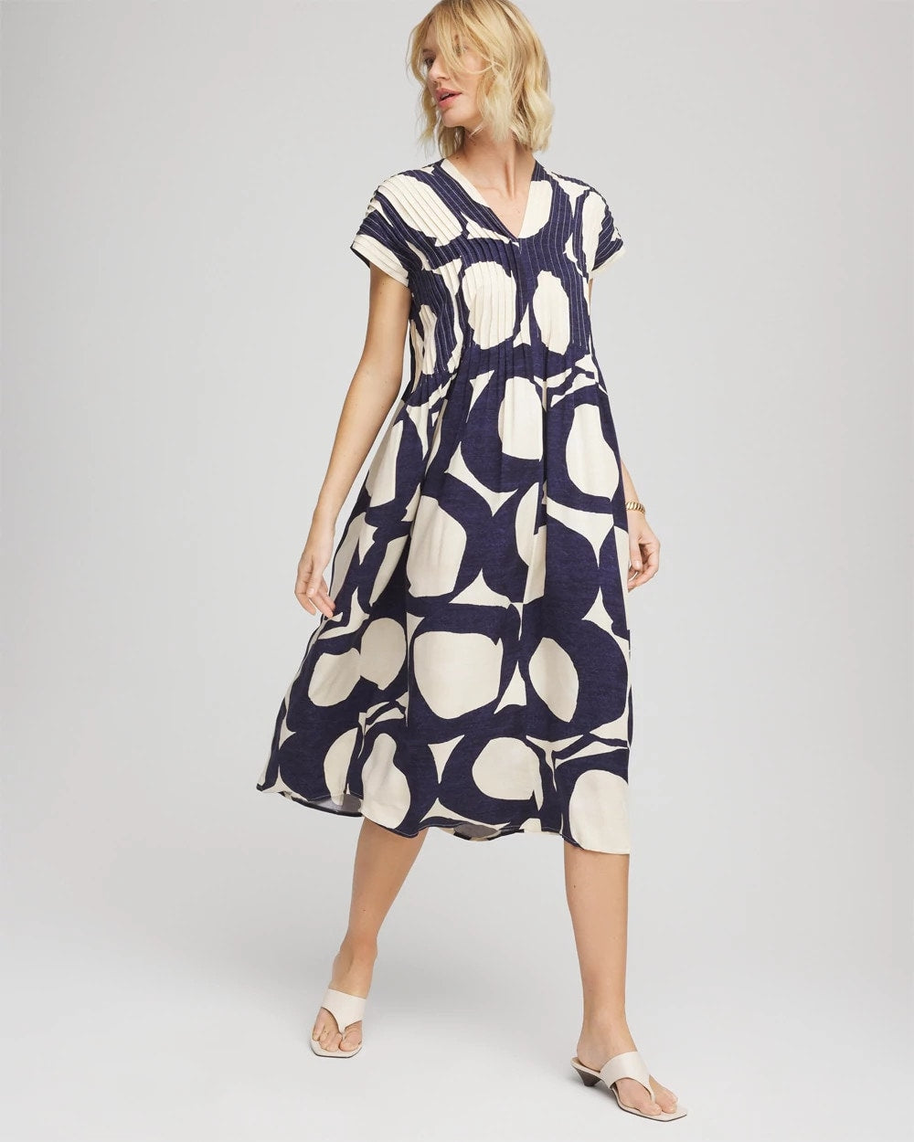 Chico's Women | Printed Silk-Twill Popover Midi Dress PASSPORT BLUE