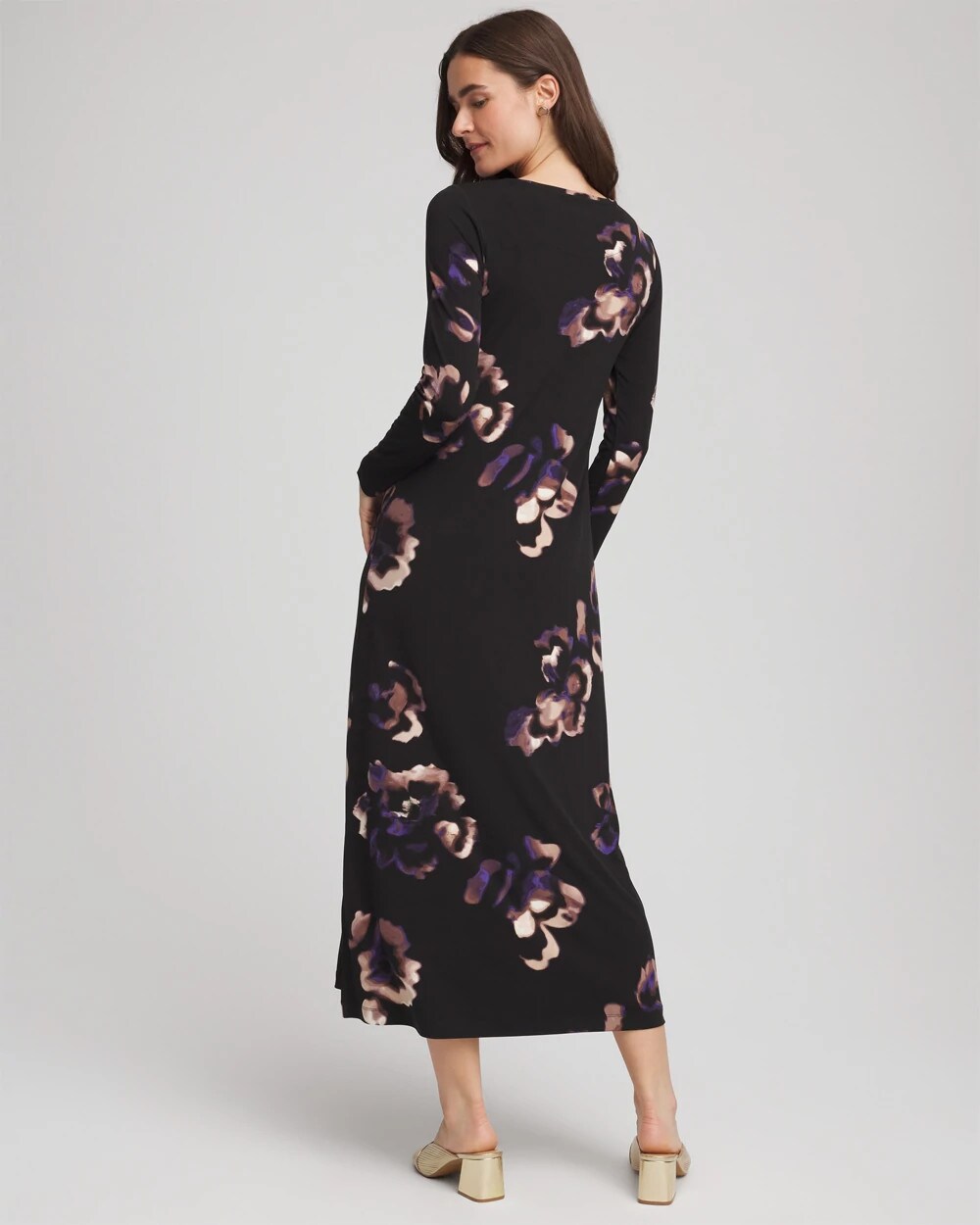 Chico's Women | Floral Boatneck Column Maxi Dress BLACK