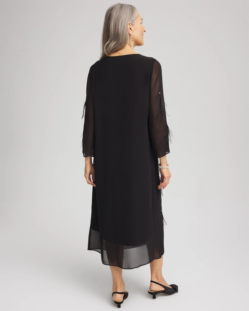 Chico's Women | Feathered Georgette Popover Dress BLACK