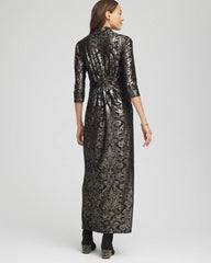 Chico's Women | Foiled Knit Pleated Maxi Dress BLACK