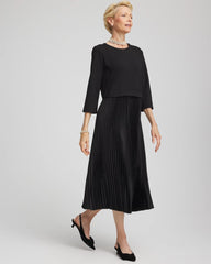 Chico's Women | Satin-Knit Pleated Maxi Dress BLACK