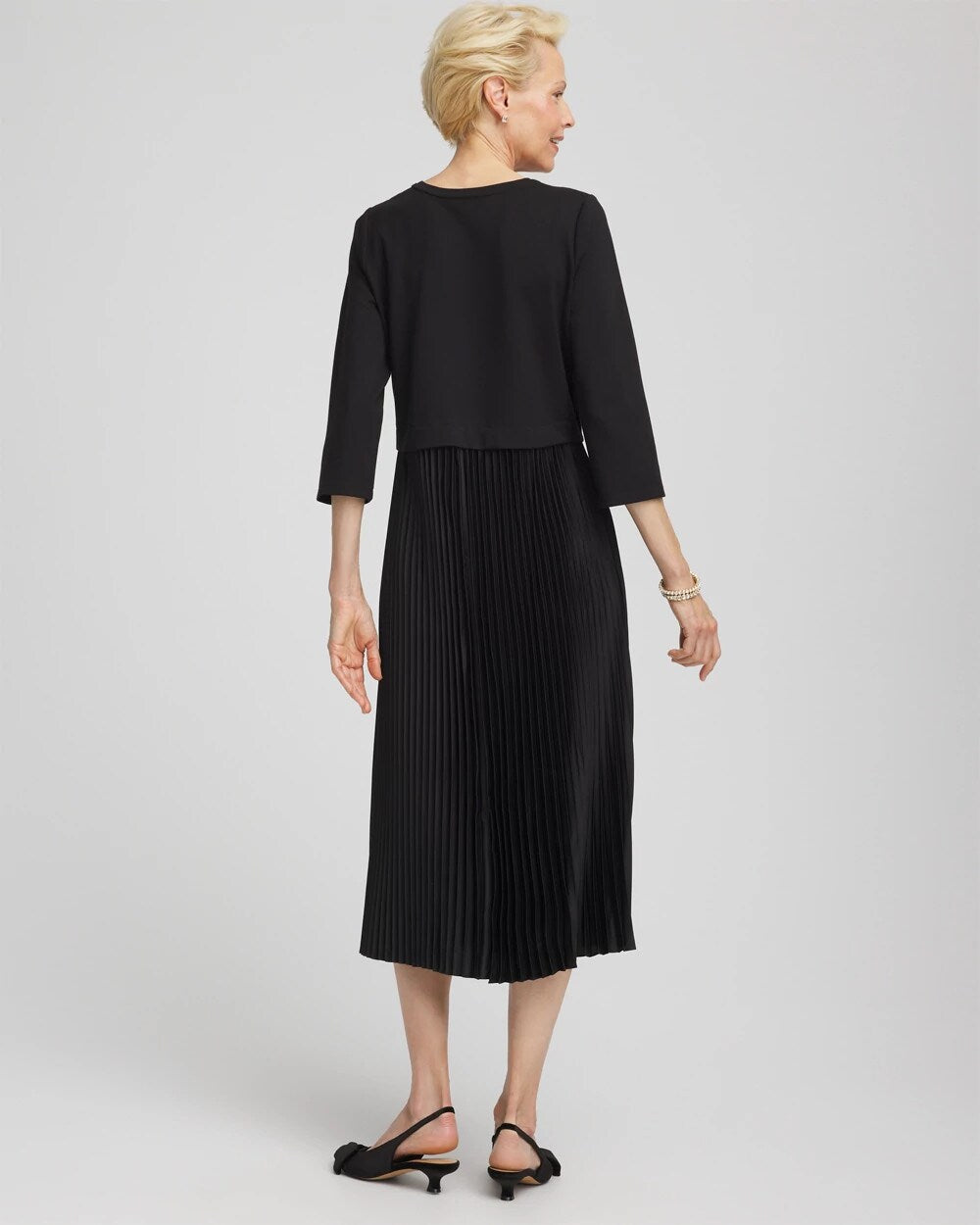 Chico's Women | Satin-Knit Pleated Maxi Dress BLACK