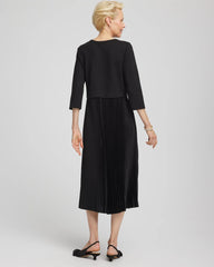 Chico's Women | Satin-Knit Pleated Maxi Dress BLACK