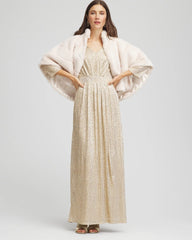 Chico's Women | Metallic Knit Pleated Maxi Dress GOLD