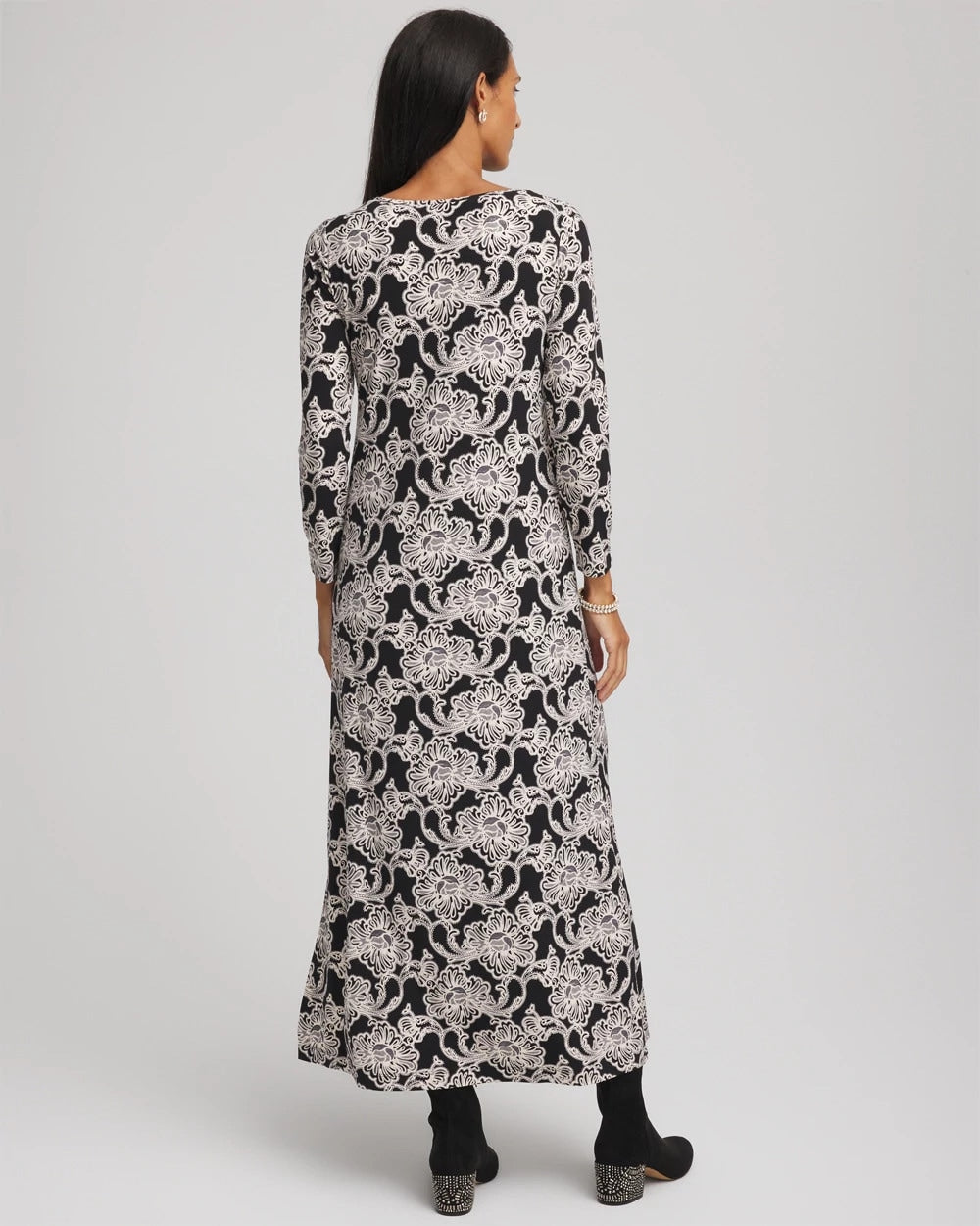 Chico's Women | Printed Jersey Knit Maxi Dress BLACK