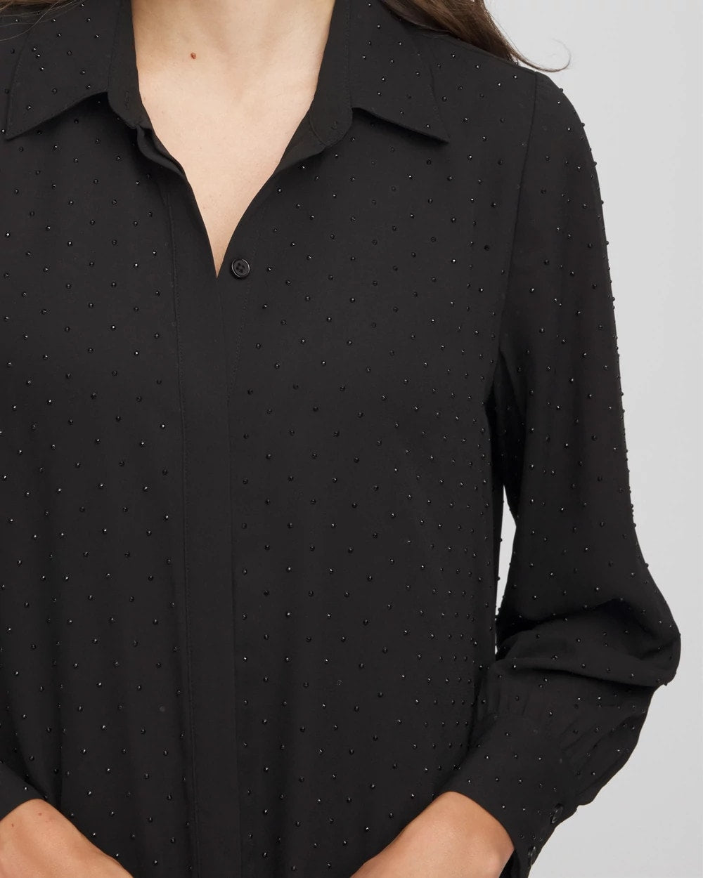 Chico's Women | Sequined Long-Sleeved Maxi Shirtdress BLACK