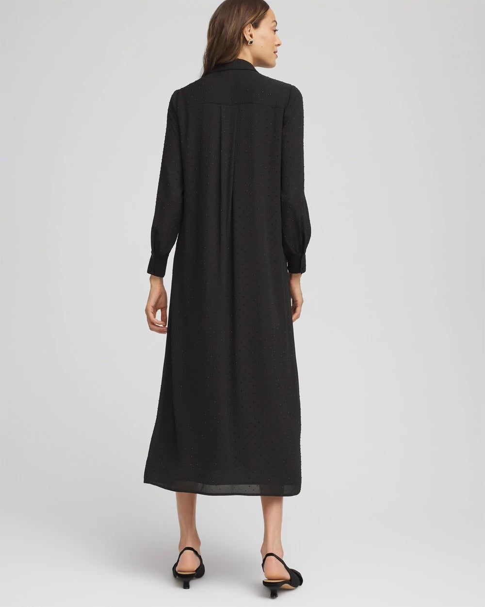 Chico's Women | Sequined Long-Sleeved Maxi Shirtdress BLACK