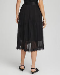 Chico's Women | Pleated Lace Hem Midi Skirt BLACK