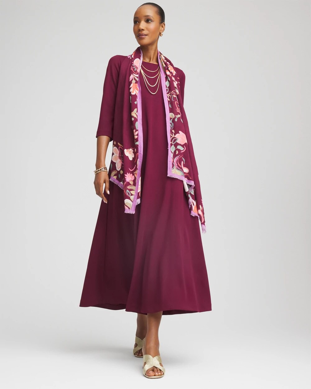 Chico's Women | Seamed Crepe Maxi Dress DEEP CHIANTI