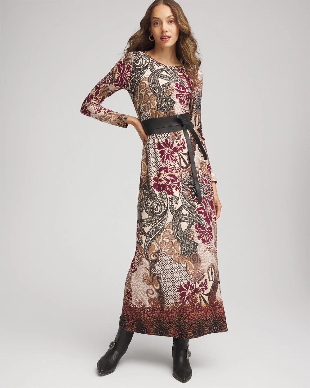 Chico's Women | Patchwork Boatneck Column Maxi Dress GRAPHITE GRAY