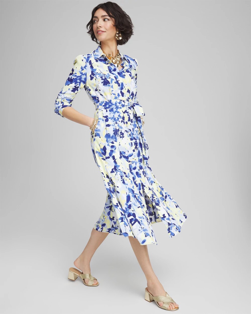 Chico's Women | Floral Midi Shirtdress BLUE CASA