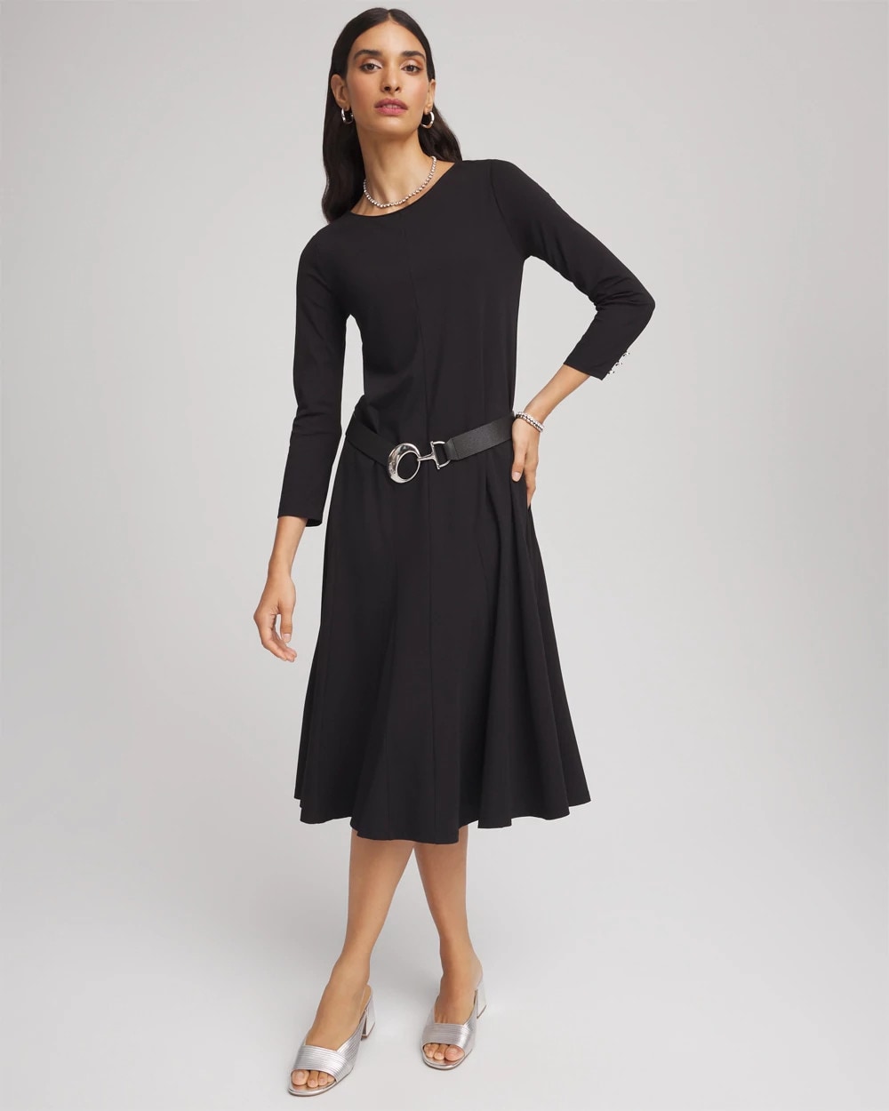 Chico's Women | Ponte A-line Midi Dress BLACK