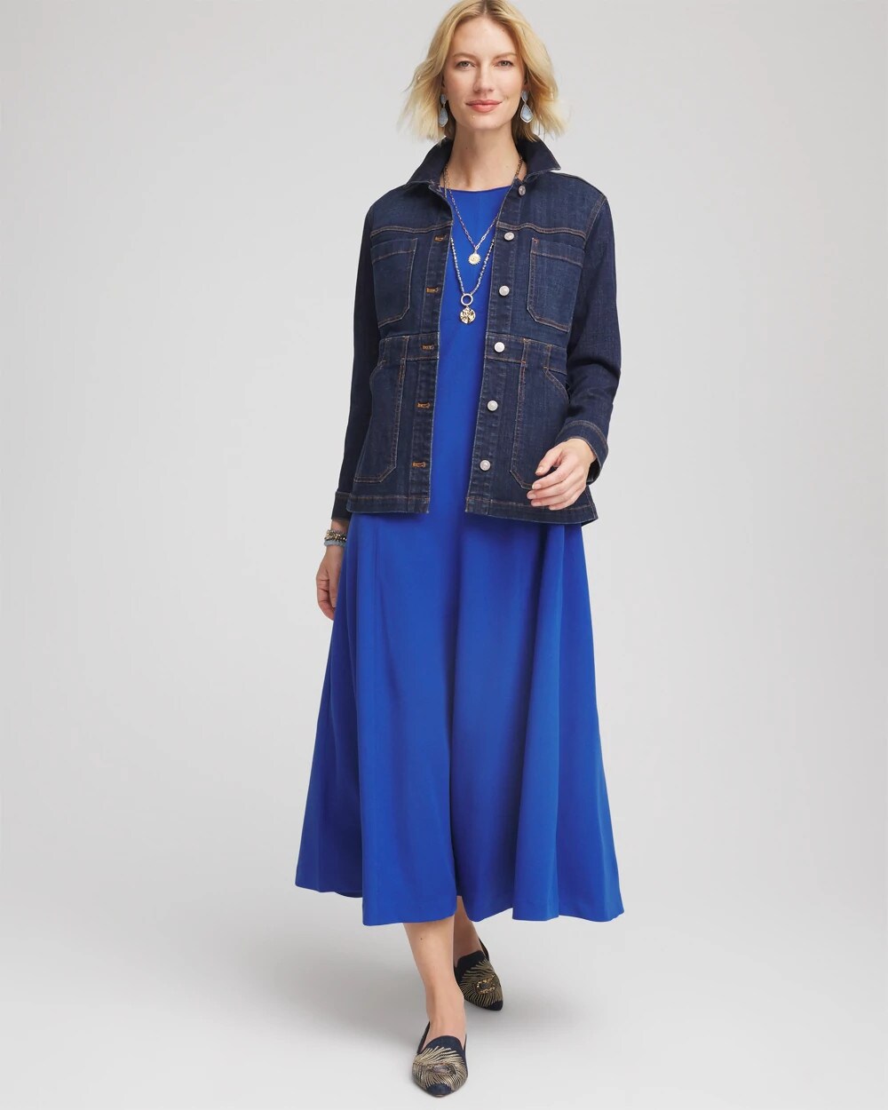 Chico's Women | Seamed Crepe Maxi Dress COBALT STONE