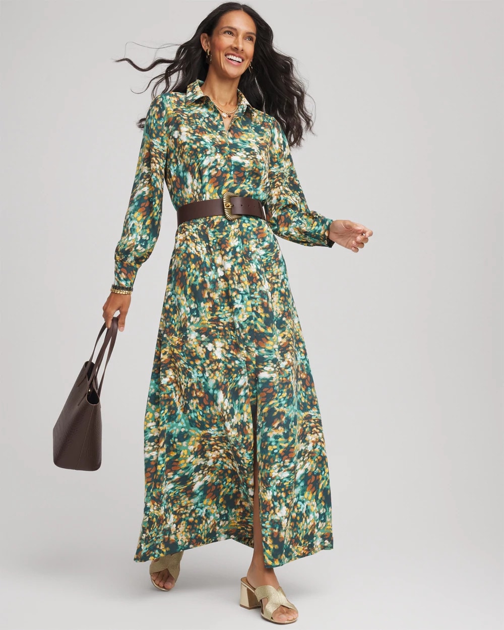 Chico's Women | Printed Long-Sleeved Shirtdress DARKEST SPRUCE