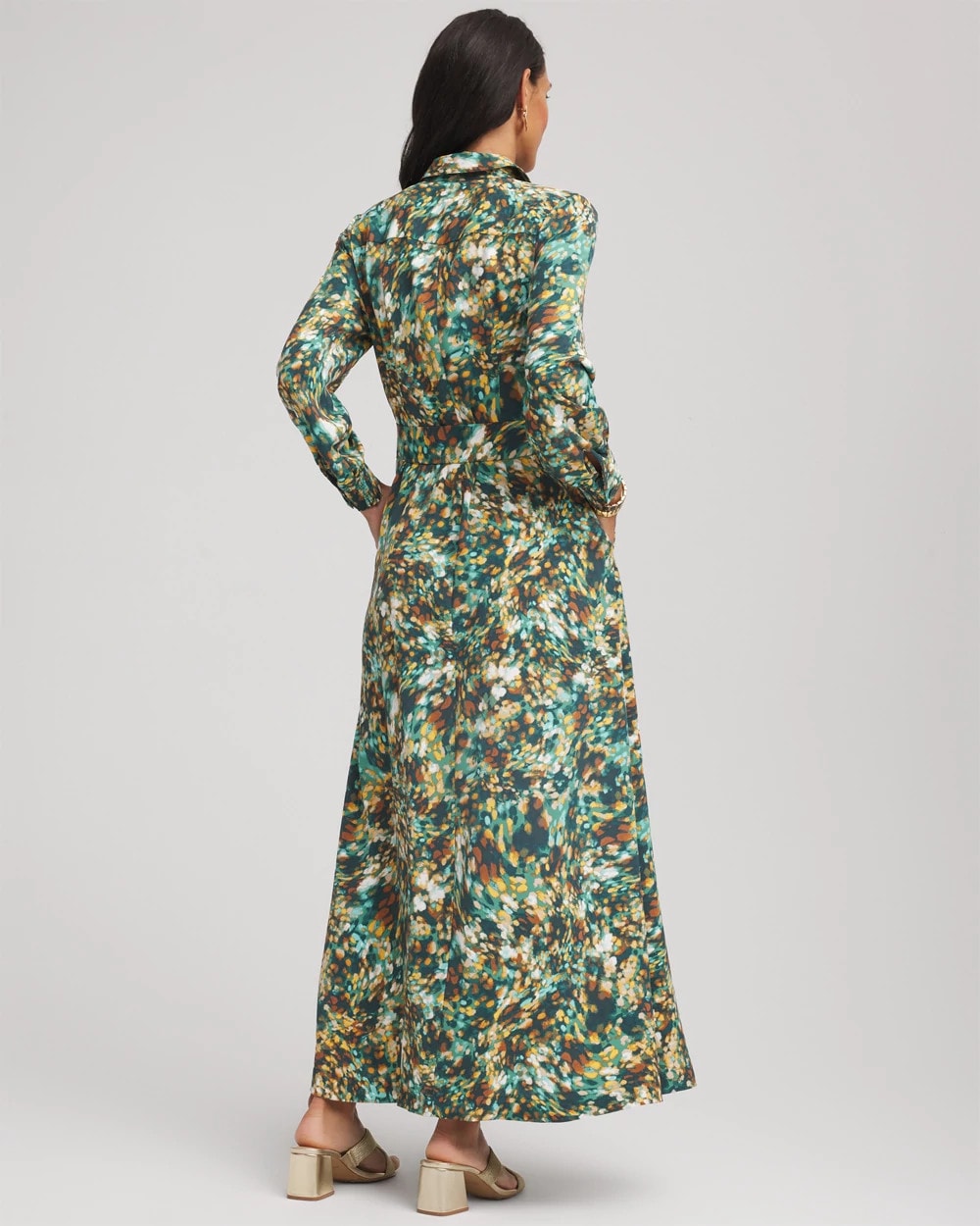 Chico's Women | Printed Long-Sleeved Shirtdress DARKEST SPRUCE