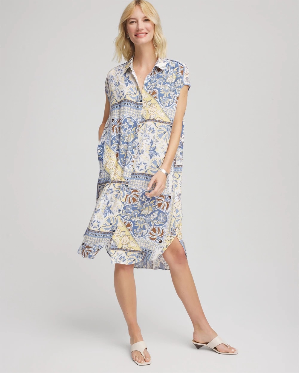 Chico's Women | Floral Patchwork Short Shirtdress ECRU
