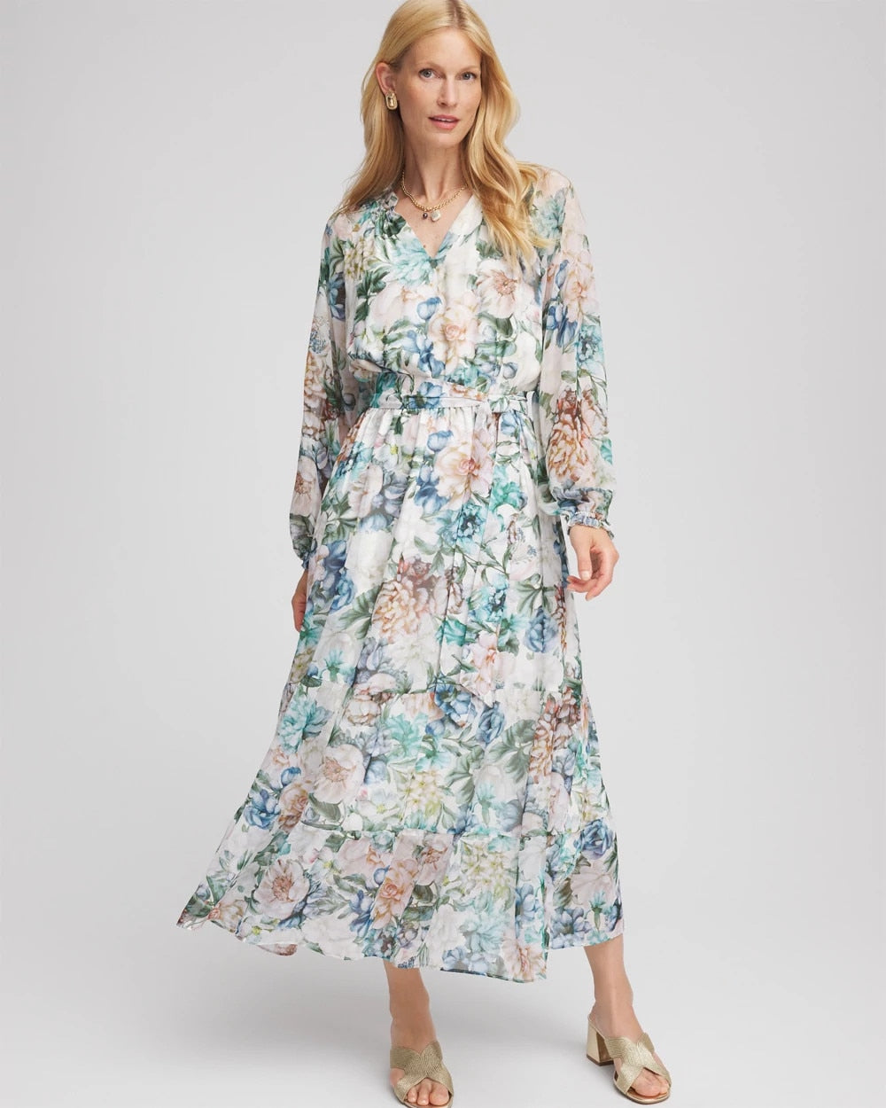 Chico's Women | Georgette Tie-Front Maxi Dress ECRU