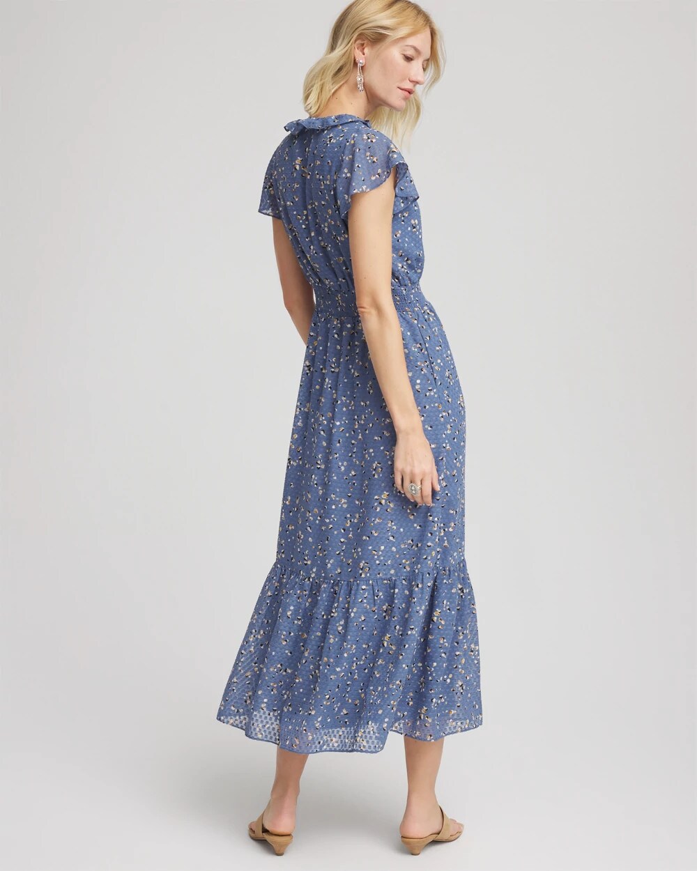 Chico's Women | Textured Ruffled-Placket Maxi Dress BLUE LOTUS