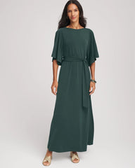 Chico's Women | Belted Flutter-Sleeve Maxi Dress DARKEST SPRUCE