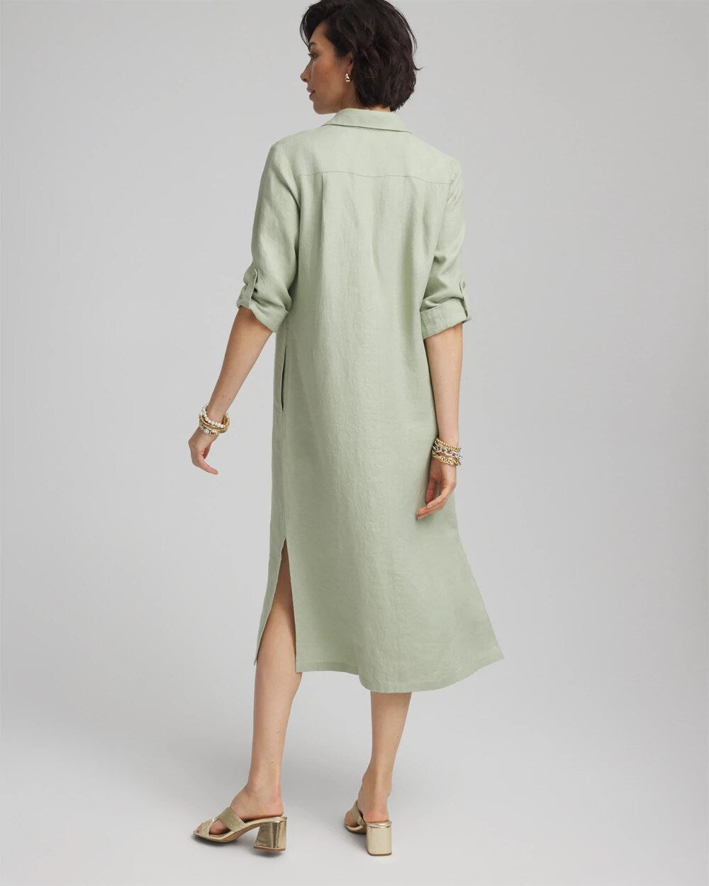 Chico's Women | Linen Embellished Midi Shirt Dress MOROCCAN MINT