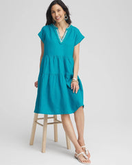 Chico's Women | Linen Embellished Cap Sleeve Dress