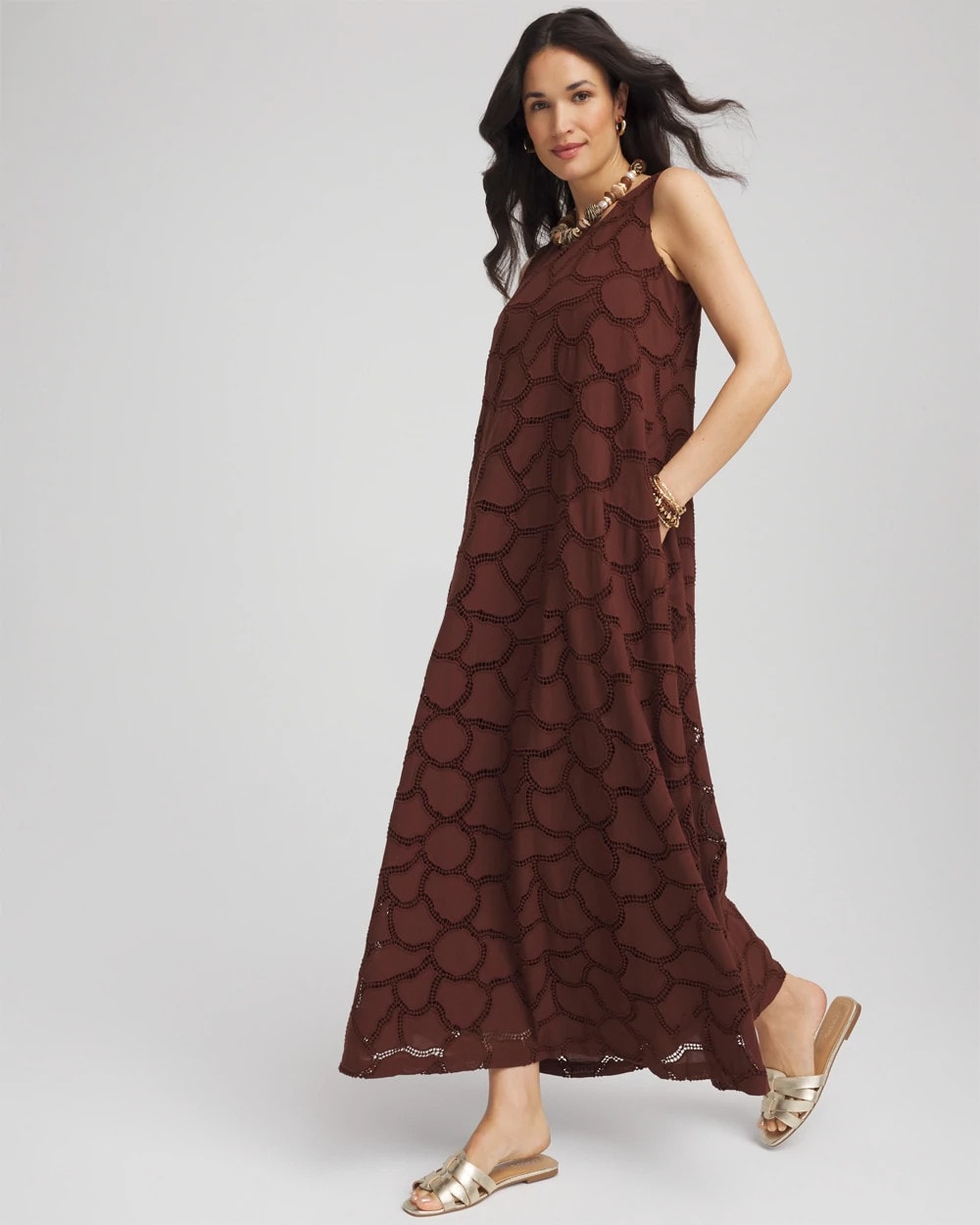 Chico's Women | Eyelet Cutout Maxi Tank Dress CACAO