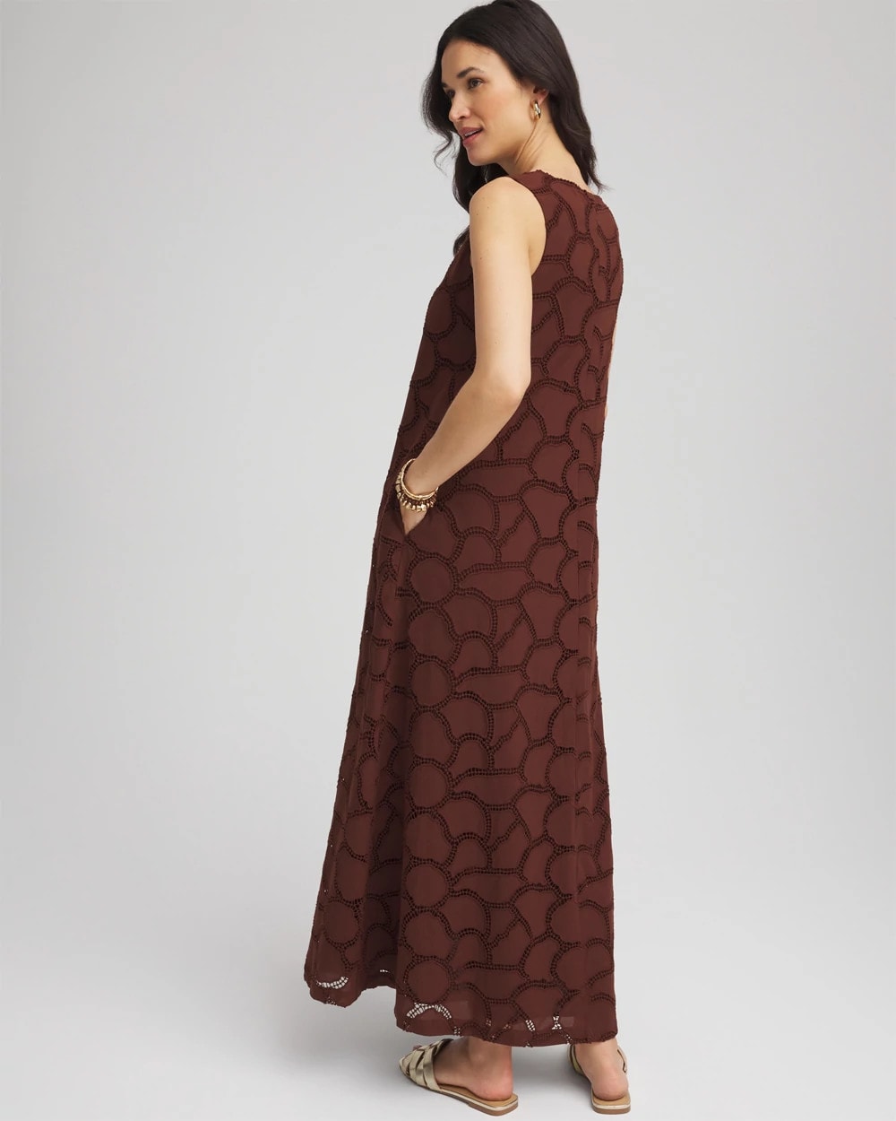 Chico's Women | Eyelet Cutout Maxi Tank Dress CACAO