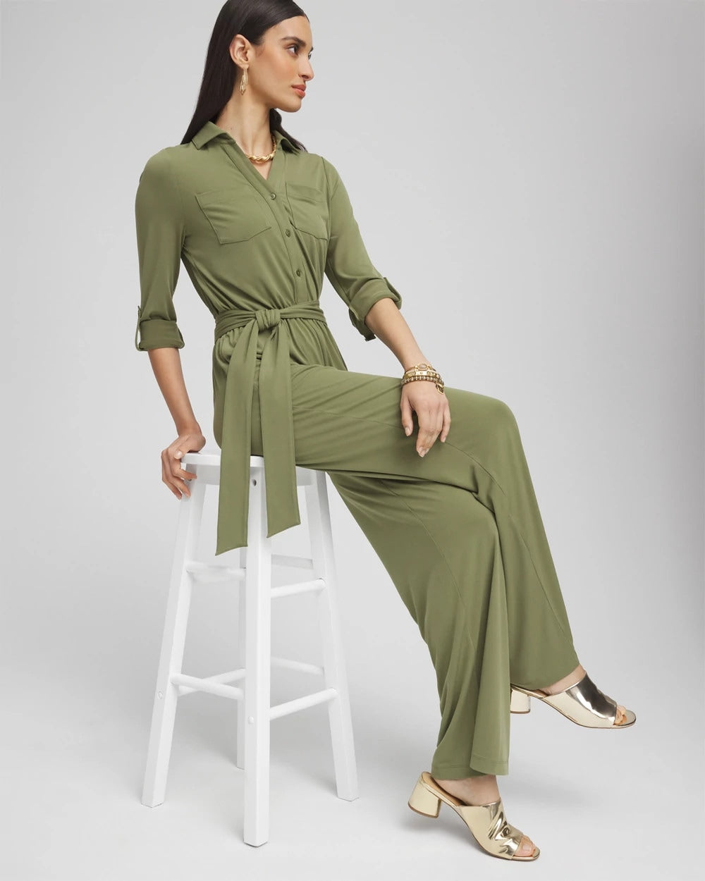 Chico's Women | Belted Jersey Maxi Jumpsuit RUSTIC OLIVE