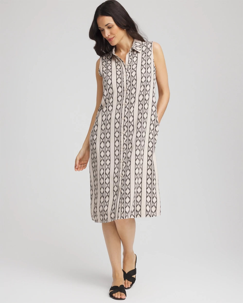 Chico's Women | Printed Sleeveless Silk-Twill Shirtdress BLACK