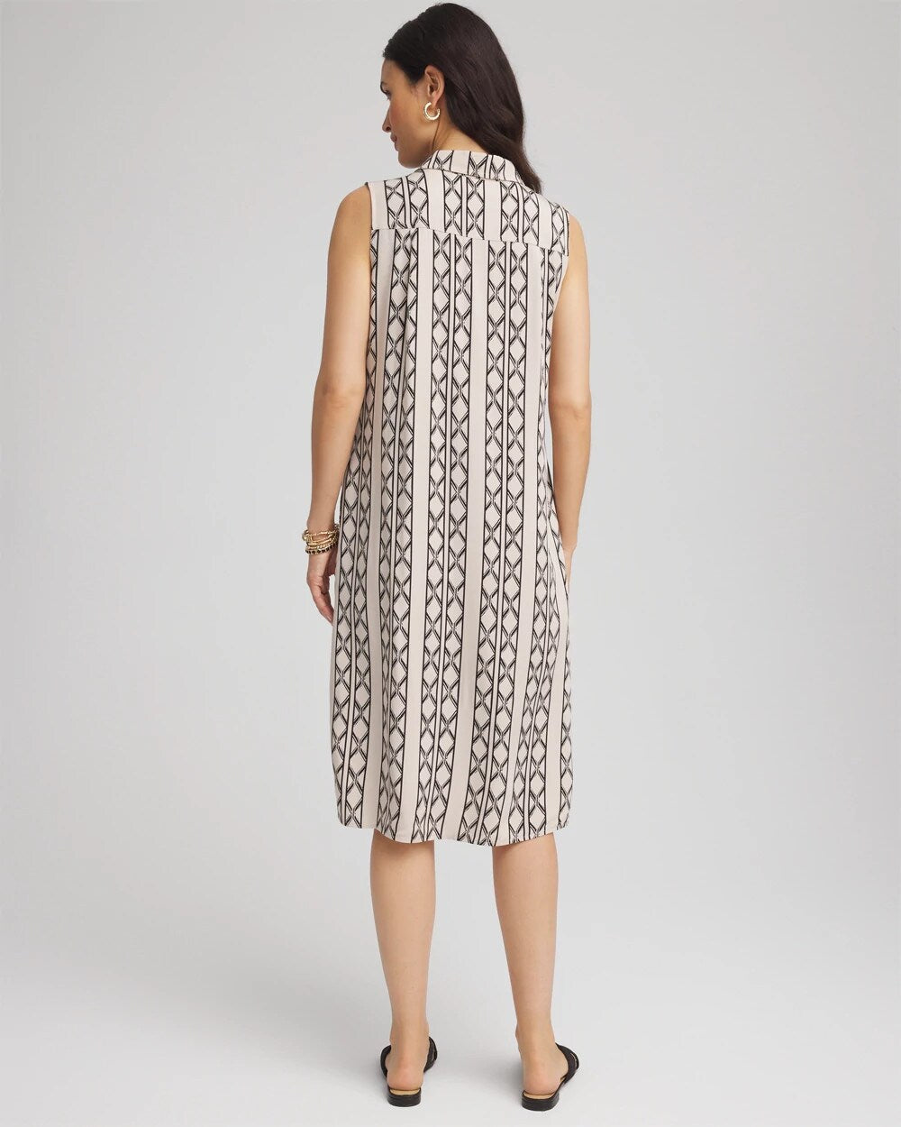 Chico's Women | Printed Sleeveless Silk-Twill Shirtdress BLACK