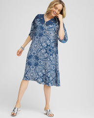 Chico's Women | Crepe Lace-Neck Dress SEAPORT BLUE