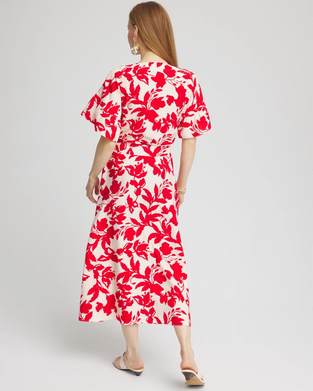 Chico's Women | Floral Ruffle-Sleeved Midi Dress ECRU