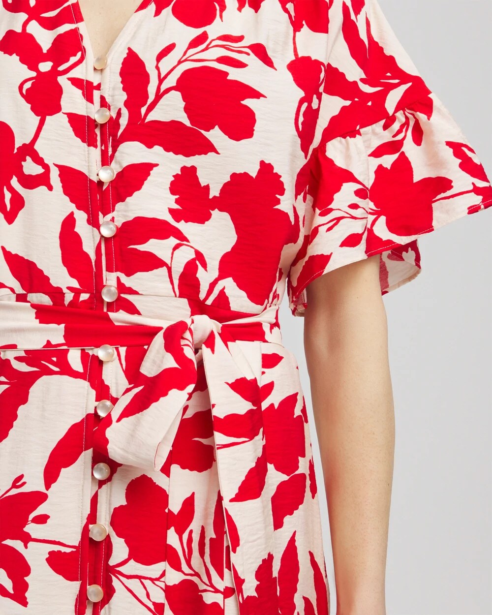 Chico's Women | Floral Ruffle-Sleeved Midi Dress ECRU